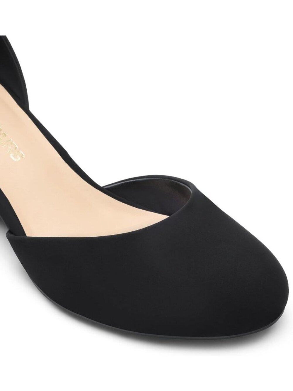 Women's Black Nubuck Closed Round Toe Ankle Strap Low Chunky Block Heels Pumps - Picture 6 of 6